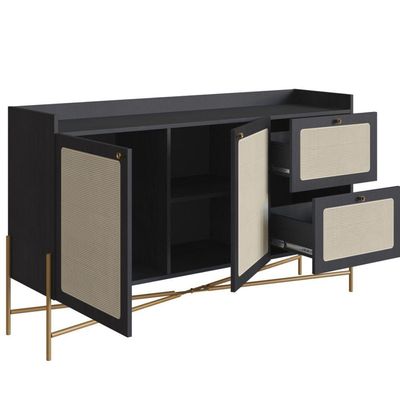 Balcão Buffet 183cm Com Pés De Metálicos Oslo - Nero