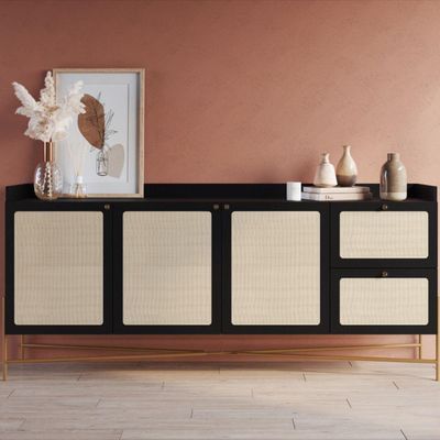 Balcão Buffet 183cm Com Pés De Metálicos Oslo - Nero