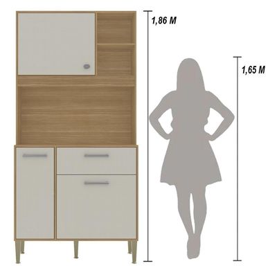 Armário De Cozinha Compacto Zen 3 Portas 1 Gaveta Com Nicho Decorativo 0,90m - Freijó/soft