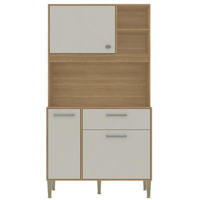Armário De Cozinha Compacto Zen 3 Portas 1 Gaveta Com Nicho Decorativo 0,90m - Freijó/soft