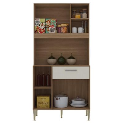 Armário De Cozinha Compacto Zen 3 Portas 1 Gaveta Com Nicho Decorativo 0,90m - Freijó/soft