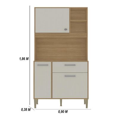 Armário De Cozinha Compacto Zen 3 Portas 1 Gaveta Com Nicho Decorativo 0,90m - Freijó/soft