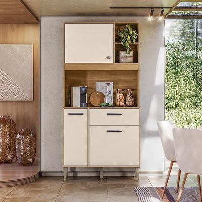 Armário De Cozinha Compacto Zen 3 Portas 1 Gaveta Com Nicho Decorativo 0,90m - Freijó/soft