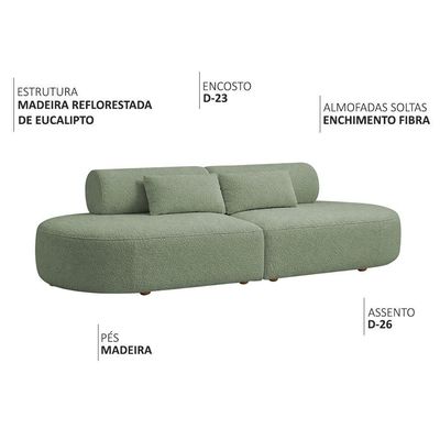 Sofá Orgânico Horizonte 4 Lugares 230cm Bouclé Verde Claro - Nexta Casa