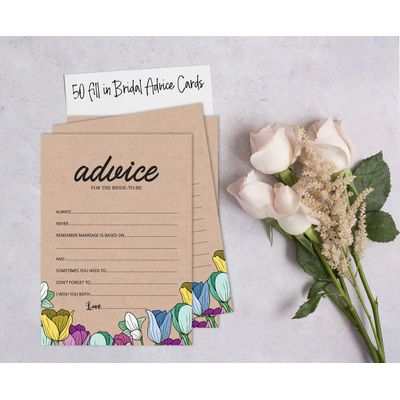 50 Cartões Quadrados Kraft Florais Rústicos em Branco para Preencher Ideias de Presente - Chá de Casamento e Despedida - Inkdotpot 12,7 Cm × 17,78 Cm / Rosa - Cartão de Conselho