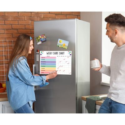 Quadro Magnético Semanal para Geladeira, Comportamento e Responsabilidade Infantil Apagável com 2 Canetas Ponta Fina e Apagador - Inkdotpot 30,48 Cm × 43,18 Cm / Multicolorido