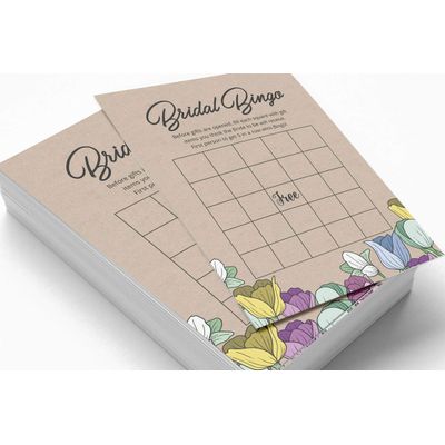 50 Cartões Quadrados Kraft Florais Rústicos em Branco para Preencher Ideias de Presente - Chá de Casamento e Despedida - Inkdotpot 12,7 Cm × 17,78 Cm / Bege - Bingo da Noiva
