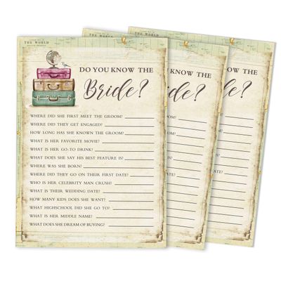 Cartões Quadrados em Branco para Chá Nupcial e Despedida de Solteira, Preenchíveis, 50 Unidades para Jogo de Viagem - Inkdotpot 12,7 Cm × 17,78 Cm / Amarelo - Quiz da Noiva