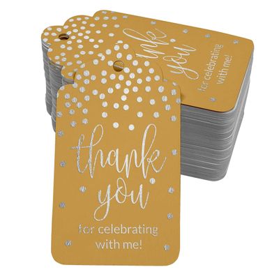 Etiquetas para Pendurar em Papel Metalizado 'Obrigado por Celebrar Comigo' para Lembrancinhas de Aniversário - Inkdotpot 100 Etiquetas Metalizadas / Dourado - Prata