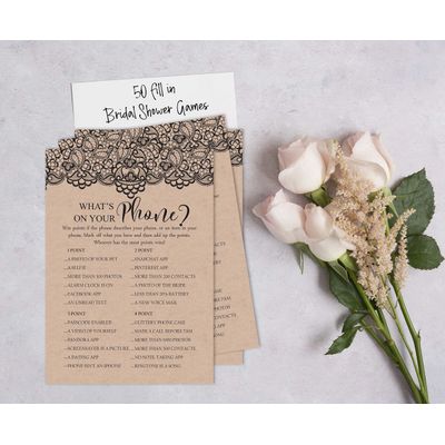 50 Cartões Quadrados Kraft em Branco com Renda Preta Vitoriana para Jogo de Chá de Noiva/Casamento/Despedida de Solteira - Inkdotpot 12,7 Cm × 17,78 Cm / Bege - O Que Tem no Seu Celular