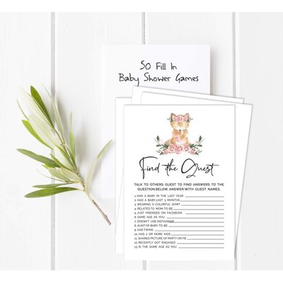 Conjunto de 50 Cartões Alfabeto ABC para Chá de Bebê Tema Raposa Unissex, Itens para Festa - Inkdotpot 12,7 Cm × 17,78 Cm / Branco - Encontre o Convidado