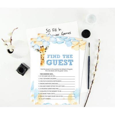 Conjunto de 50 Jogos para Chá de Bebê - Alfabeto ABC com Girafa e Animais da Selva - Inkdotpot 12,7 Cm × 17,78 Cm / Branco - Encontre o Convidado