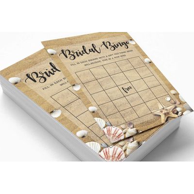 50 Cartões de Jogos de Praia para Chá de Noiva, Casamento e Despedida de Solteira, Quadrados em Branco para Preencher, Atacado - Inkdotpot 12,7 Cm × 17,78 Cm / Bege - Bingo da Noiva