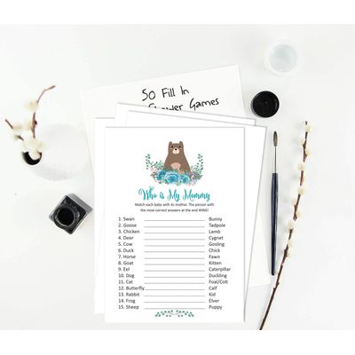 Conjunto para Chá de Bebê com 50 Cartões Alfabeto ABC Animais da Selva É Um Menino É Uma Menina Suprimentos para Festa - Inkdotpot 12,7 Cm × 17,78 Cm / Branco - Quem é Minha Mamãe