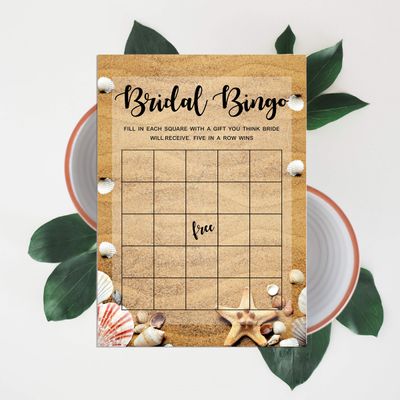 50 Cartões de Jogos de Praia para Chá de Noiva, Casamento e Despedida de Solteira, Quadrados em Branco para Preencher, Atacado - Inkdotpot 12,7 Cm × 17,78 Cm / Bege - Bingo da Noiva