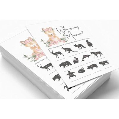 Conjunto de 50 Cartões Alfabeto ABC para Chá de Bebê Tema Raposa Unissex, Itens para Festa - Inkdotpot 12,7 Cm × 17,78 Cm / Branco - Quem é Minha Mamãe
