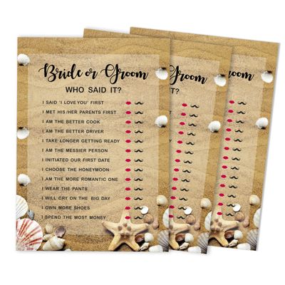 50 Cartões de Jogos de Praia para Chá de Noiva, Casamento e Despedida de Solteira, Quadrados em Branco para Preencher, Atacado - Inkdotpot 12,7 Cm × 17,78 Cm / Bege - Ele Disse, Ela Disse
