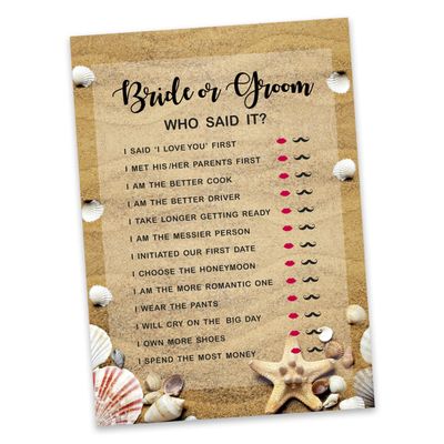 50 Cartões de Jogos de Praia para Chá de Noiva, Casamento e Despedida de Solteira, Quadrados em Branco para Preencher, Atacado - Inkdotpot 12,7 Cm × 17,78 Cm / Bege - Ele Disse, Ela Disse