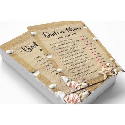 50 Cartões de Jogos de Praia para Chá de Noiva, Casamento e Despedida de Solteira, Quadrados em Branco para Preencher, Atacado - Inkdotpot 12,7 Cm × 17,78 Cm / Bege - Ele Disse, Ela Disse