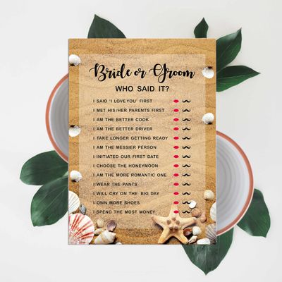 50 Cartões de Jogos de Praia para Chá de Noiva, Casamento e Despedida de Solteira, Quadrados em Branco para Preencher, Atacado - Inkdotpot 12,7 Cm × 17,78 Cm / Bege - Ele Disse, Ela Disse