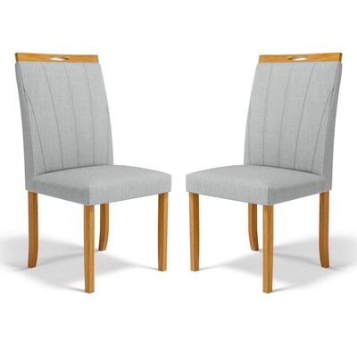 Kit Com 2 Cadeiras Aurora Madeira Maciça Estofadas Para Mesa De Jantar Linho Cinza 407