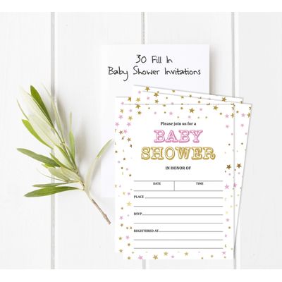30 Cartões Preenchíveis para Chá de Bebê, Confete, Neutro, em Branco - Inkdotpot 12,7 Cm × 17,78 Cm / Branco - Conjunto
