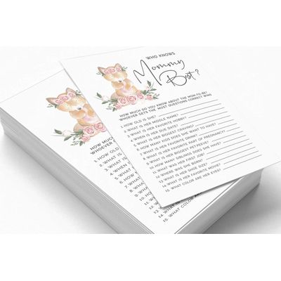 Conjunto de 50 Cartões Alfabeto ABC para Chá de Bebê Tema Raposa Unissex, Itens para Festa - Inkdotpot 12,7 Cm × 17,78 Cm / Branco - Quiz da Mamãe