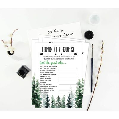 50 Cartões ABC do Alfabeto para Chá de Bebê, Tema Folhagens, Suprimentos para Festa Maior Aventura - Inkdotpot 12,7 Cm × 17,78 Cm / Branco - Encontre o Convidado