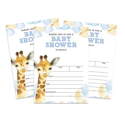 30 Cartões de Chá de Bebê para Preencher com Girafa e Animais da Selva em Branco - Inkdotpot 5,08 Cm × 8,89 Cm / Branco - Sorteio de Fraldas