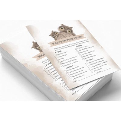 Conjunto com 50 Jogos para Chá de Bebê Jogo Alfabeto ABC Coruja Pássaro Suprimentos para Festa - Inkdotpot 12,7 Cm × 17,78 Cm / Marrom - O Que Tem no Seu Celular
