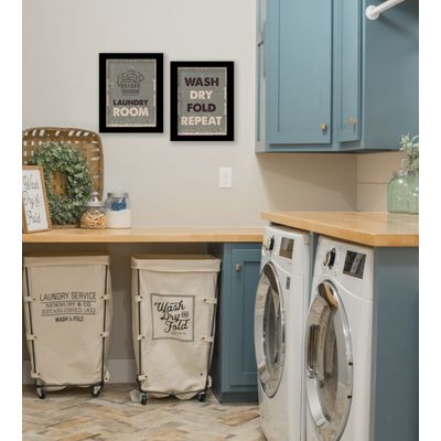 Conjunto de 2 Placas para Lavanderia - Decoração 'Lavar, Secar, Dobrar, Repetir' Arte de Parede para Casa - Inkdotpot 20,32 Cm × 25,4 Cm / Apenas Pôster