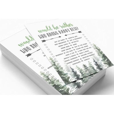 50 Cartões ABC do Alfabeto para Chá de Bebê, Tema Folhagens, Suprimentos para Festa Maior Aventura - Inkdotpot 12,7 Cm × 17,78 Cm / Branco - Quiz do Papai