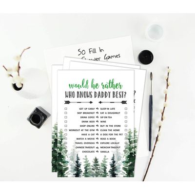 50 Cartões ABC do Alfabeto para Chá de Bebê, Tema Folhagens, Suprimentos para Festa Maior Aventura - Inkdotpot 12,7 Cm × 17,78 Cm / Branco - Quiz do Papai