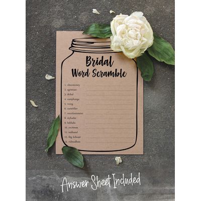 30 Convites em Branco Estilo Pote Mason Kraft Rústico para Chá de Noiva - Inkdotpot 12,7 Cm × 17,78 Cm / Bege - Jogo de Palavras da Noiva