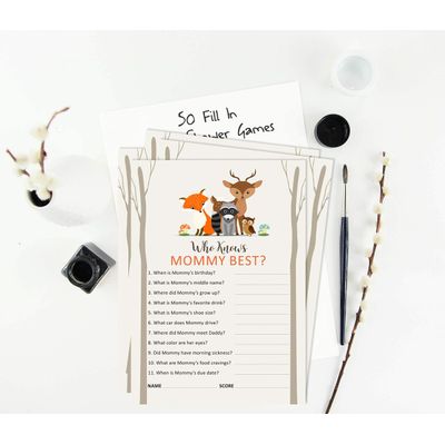 50 Cartões para Jogo de Chá de Bebê Neutro em Gênero para Mamãe e Papai Novos Animais da Selva Menino ou Menina Itens para Festa - Inkdotpot 12,7 Cm × 17,78 Cm / Branco - Quiz da Mamãe