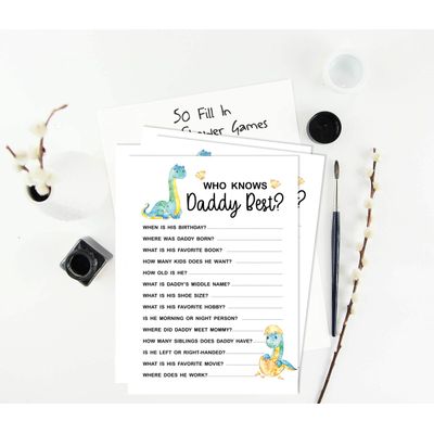 Conjunto com 50 Jogos para Chá de Bebê: Alfabeto ABC com Dinossauros e Animais da Selva - Inkdotpot 12,7 Cm × 17,78 Cm / Branco - Quiz do Papai
