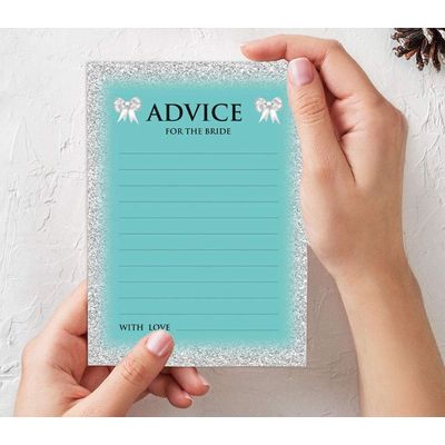 50 Cartões de Jogo Nupciais com Glitter para Chá de Noiva e Despedida de Solteira Atacado, Quadrados em Branco para Preencher - Inkdotpot 12,7 Cm × 17,78 Cm / Azul - Jogo de Palavras da Noiva