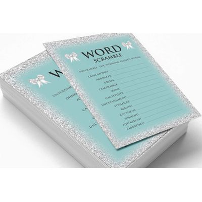 50 Cartões de Jogo Nupciais com Glitter para Chá de Noiva e Despedida de Solteira Atacado, Quadrados em Branco para Preencher - Inkdotpot 12,7 Cm × 17,78 Cm / Azul - Jogo de Palavras da Noiva
