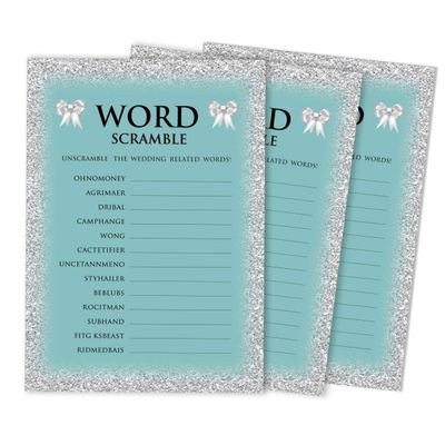 50 Cartões de Jogo Nupciais com Glitter para Chá de Noiva e Despedida de Solteira Atacado, Quadrados em Branco para Preencher - Inkdotpot 12,7 Cm × 17,78 Cm / Azul - Jogo de Palavras da Noiva