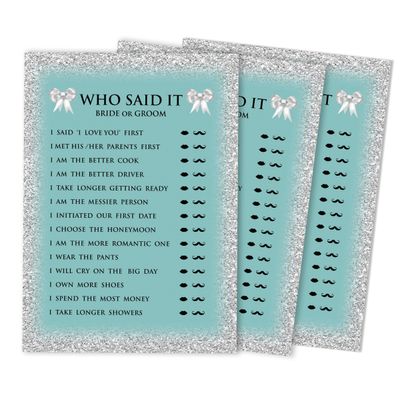 50 Cartões de Jogo Nupciais com Glitter para Chá de Noiva e Despedida de Solteira Atacado, Quadrados em Branco para Preencher - Inkdotpot 12,7 Cm × 17,78 Cm / Azul - Ele Disse, Ela Disse