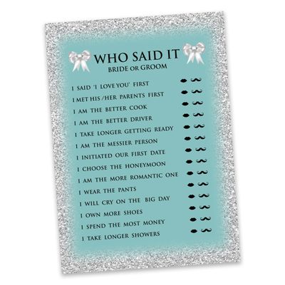 50 Cartões de Jogo Nupciais com Glitter para Chá de Noiva e Despedida de Solteira Atacado, Quadrados em Branco para Preencher - Inkdotpot 12,7 Cm × 17,78 Cm / Azul - Ele Disse, Ela Disse