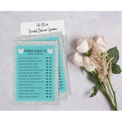 50 Cartões de Jogo Nupciais com Glitter para Chá de Noiva e Despedida de Solteira Atacado, Quadrados em Branco para Preencher - Inkdotpot 12,7 Cm × 17,78 Cm / Azul - Ele Disse, Ela Disse