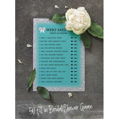50 Cartões de Jogo Nupciais com Glitter para Chá de Noiva e Despedida de Solteira Atacado, Quadrados em Branco para Preencher - Inkdotpot 12,7 Cm × 17,78 Cm / Azul - Ele Disse, Ela Disse