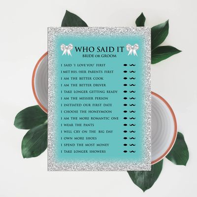 50 Cartões de Jogo Nupciais com Glitter para Chá de Noiva e Despedida de Solteira Atacado, Quadrados em Branco para Preencher - Inkdotpot 12,7 Cm × 17,78 Cm / Azul - Ele Disse, Ela Disse