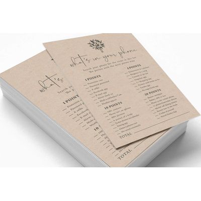 Pacote com 50 Cartões Rústicos de Papel Kraft Quadrados em Branco para Jogos, Chá de Noiva, Despedida de Solteira e Casamento - Inkdotpot 12,7 Cm × 17,78 Cm / Bege - O Que Tem no Seu Celular