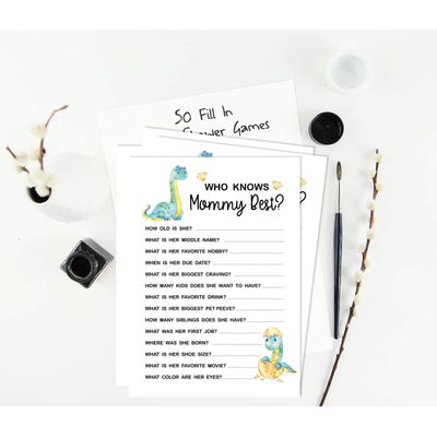 Conjunto com 50 Jogos para Chá de Bebê: Alfabeto ABC com Dinossauros e Animais da Selva - Inkdotpot 12,7 Cm × 17,78 Cm / Branco - Quiz da Mamãe