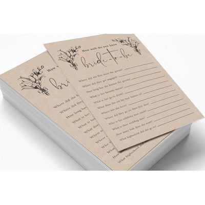 Pacote com 50 Cartões Rústicos de Papel Kraft Quadrados em Branco para Jogos, Chá de Noiva, Despedida de Solteira e Casamento - Inkdotpot 12,7 Cm × 17,78 Cm / Bege - Quiz da Noiva
