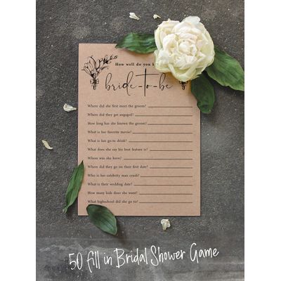 Pacote com 50 Cartões Rústicos de Papel Kraft Quadrados em Branco para Jogos, Chá de Noiva, Despedida de Solteira e Casamento - Inkdotpot 12,7 Cm × 17,78 Cm / Bege - Quiz da Noiva
