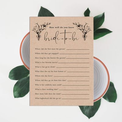 Pacote com 50 Cartões Rústicos de Papel Kraft Quadrados em Branco para Jogos, Chá de Noiva, Despedida de Solteira e Casamento - Inkdotpot 12,7 Cm × 17,78 Cm / Bege - Quiz da Noiva