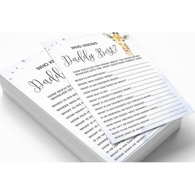 Conjunto com 50 Jogos para Chá de Bebê, Jogo Alfabeto ABC com Girafa e Animais da Selva, Suprimentos para Festa - Inkdotpot 12,7 Cm × 17,78 Cm / Azul - Quem Disse Isso (Papai)